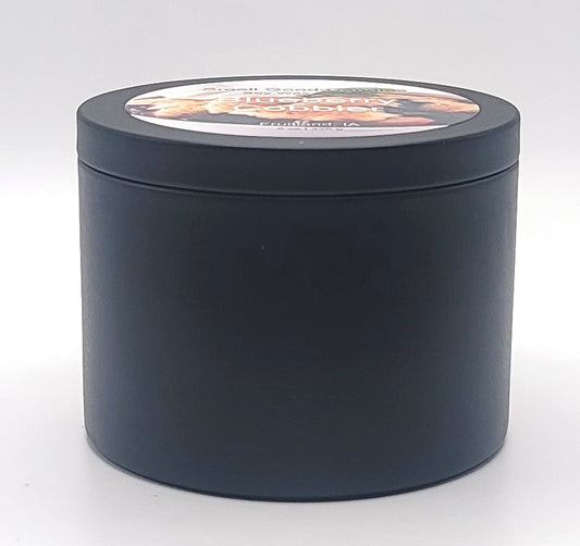 Blueberry Cobbler soy wax candle - Closed matte black tin side view 8 oz
