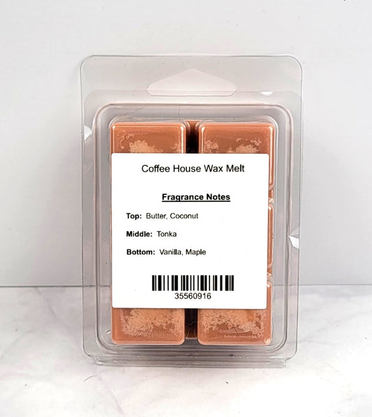 Hand-poured soy wax melt capturing the cozy aroma of a coffee shop