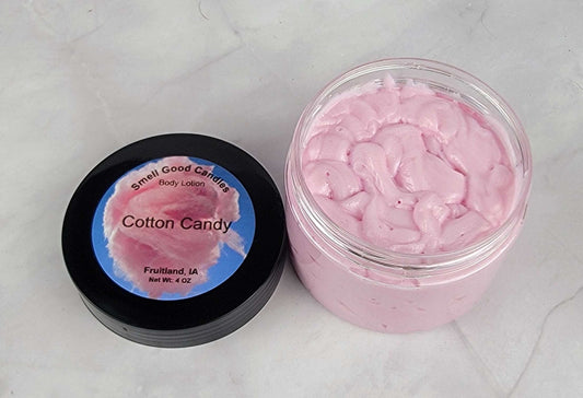 Handmade body lotion with cotton candy and vanilla fragrance