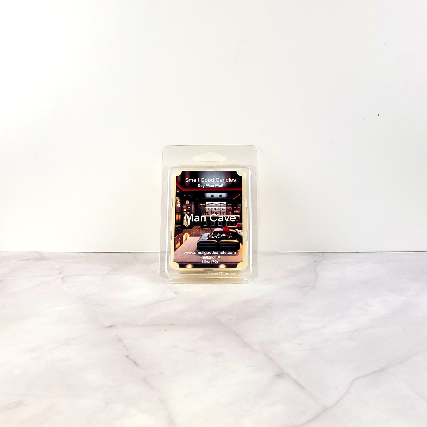 Man Cave wax melt with rugged wood and musk scent
