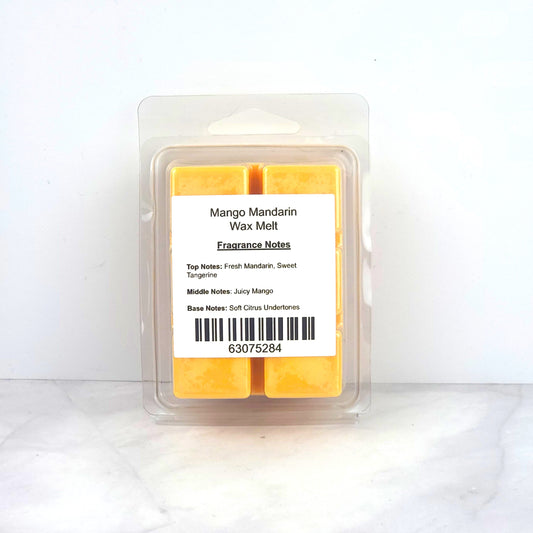 Hand-poured 100% soy wax melt with bright citrus and tropical mango fragrance, creating an uplifting and refreshing home scent.