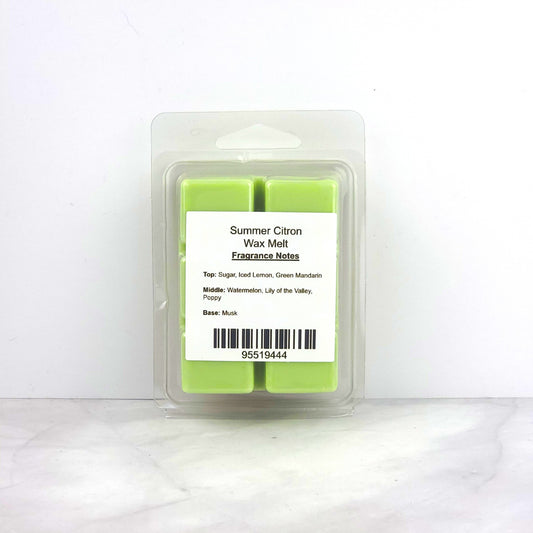 Hand-poured 100% soy wax melt with zesty citrus, juicy watermelon, and soft musk, creating a clean, long-lasting summer-inspired scent.