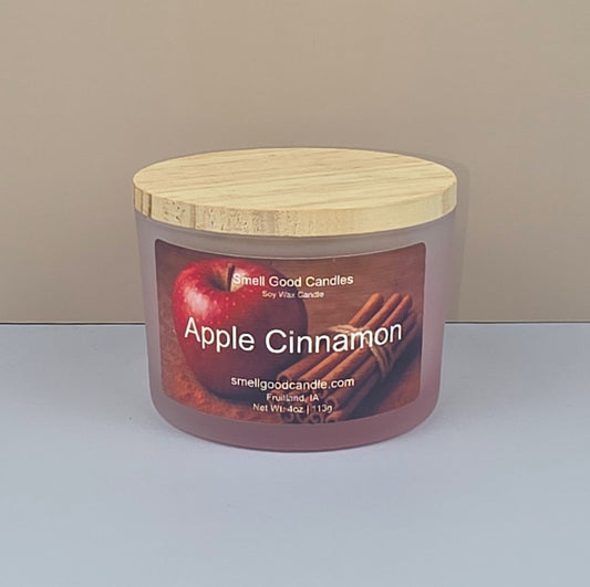 Apple Cinnamon wood-wick soy candle with red apple and cinnamon aroma