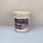 Barber shop soy wax candle white frosted jar wood lid