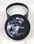 Black Ice soy wax candle in 8oz tin with masculine citrus scent