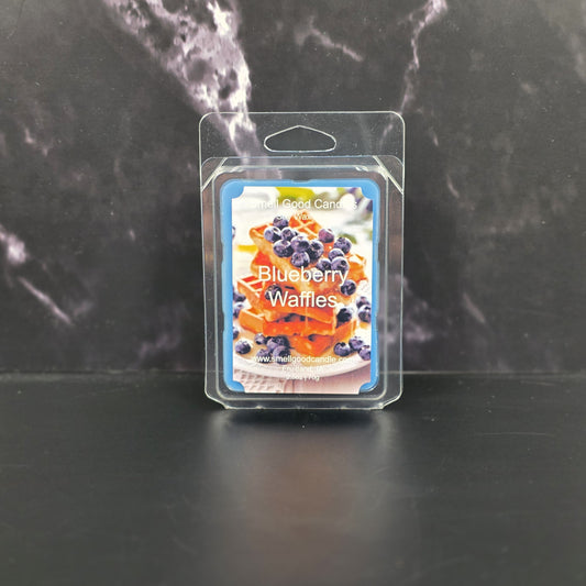 Blueberry Waffles scented wax melt packaging on a dark surface