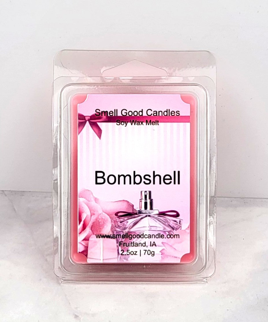 Bombshell-inspired soy wax melt with citrus, red berries, and floral notes.