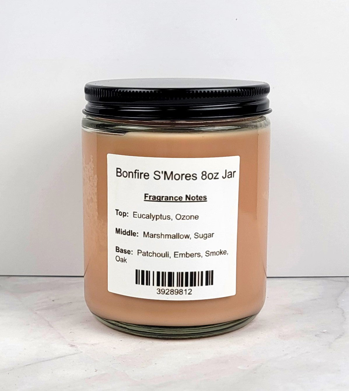 8oz soy wax candle with marshmallow and smoky scent