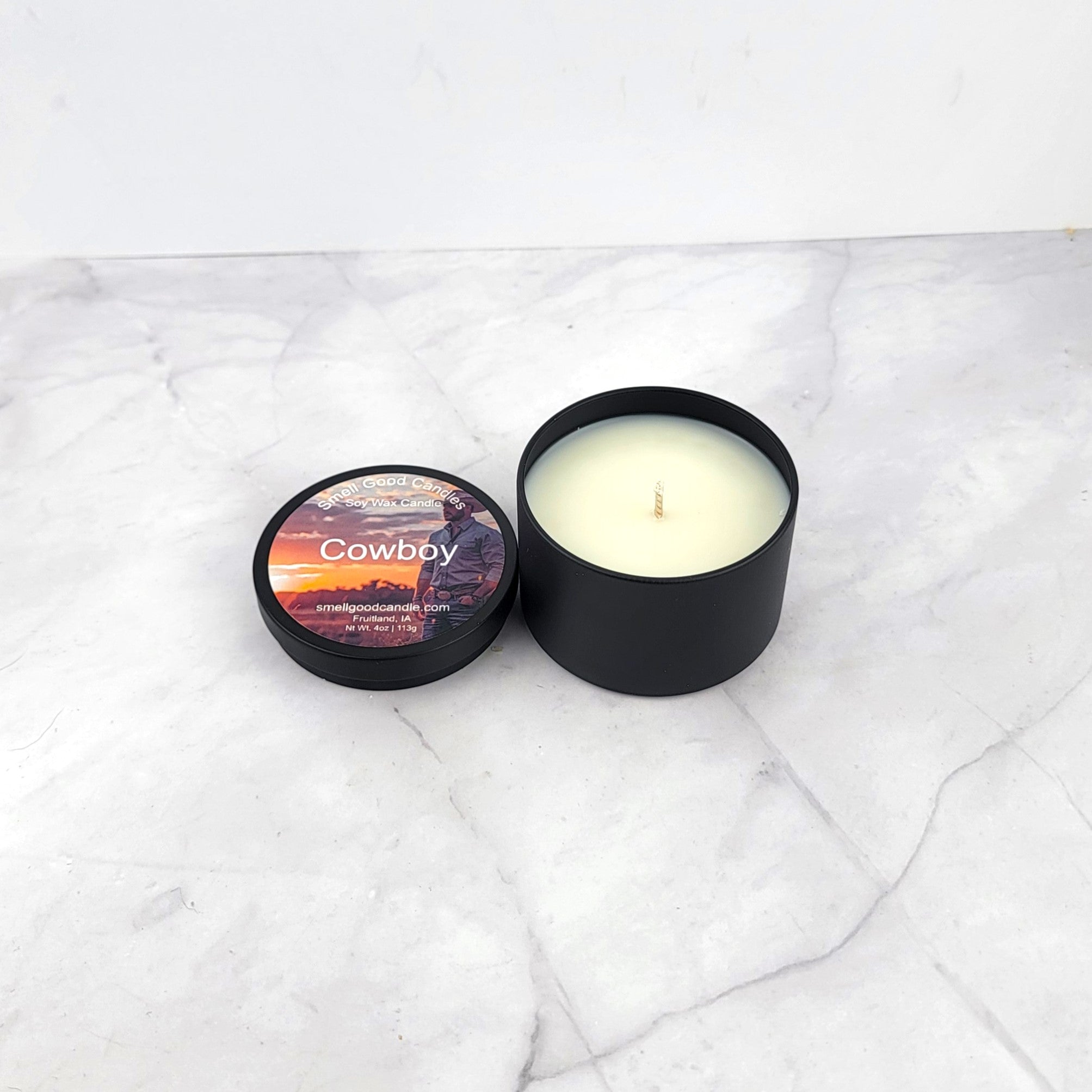 Luxury cowboy-inspired candle for a rugged yet refined ambiance.