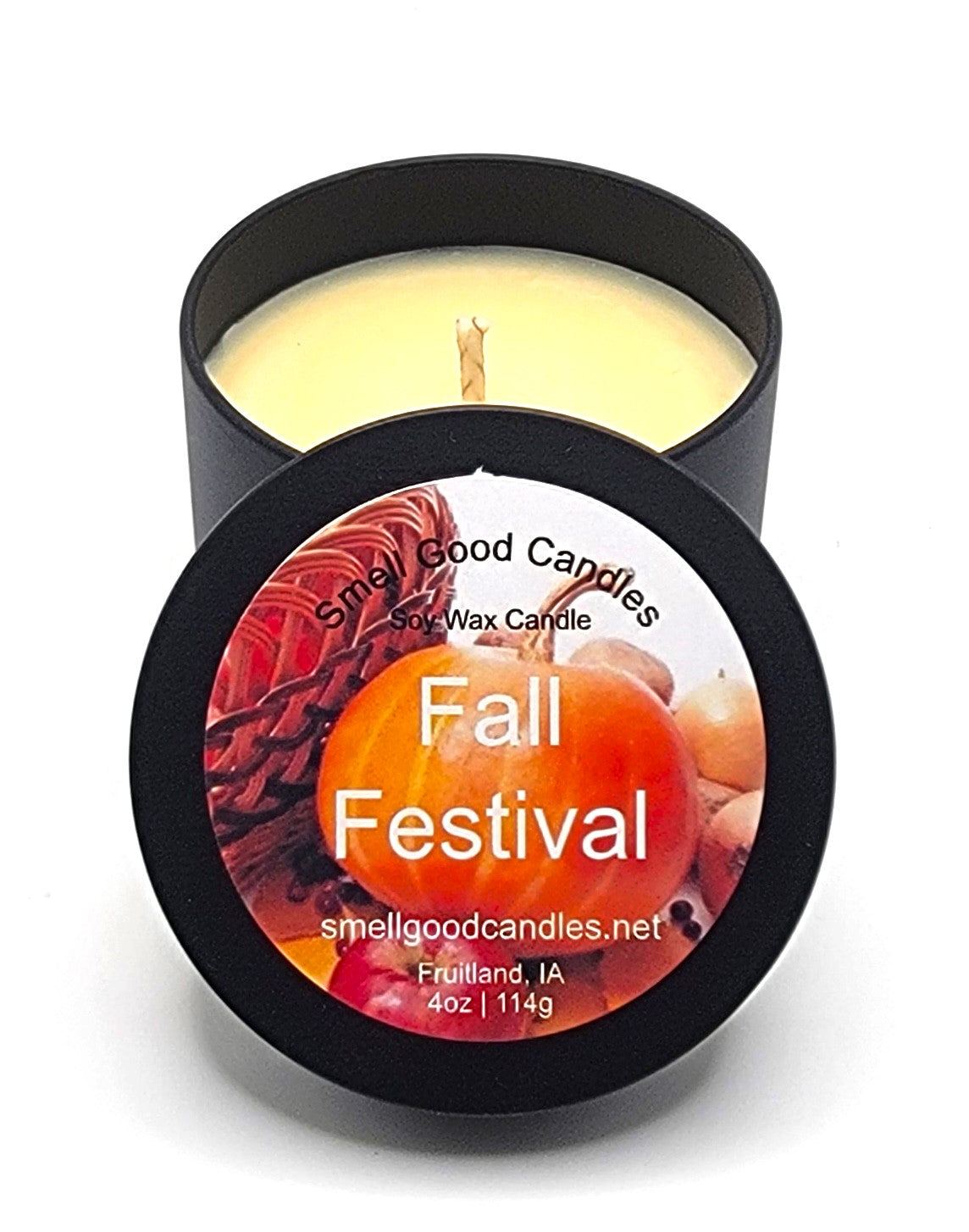 Hand-poured soy wax candle with apple, cinnamon, and vanilla scent