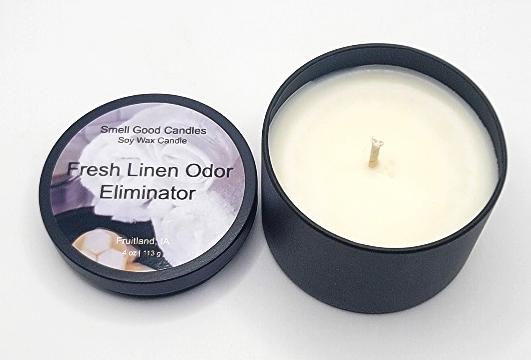Odor neutralizing candle with fresh linen and lemon scent