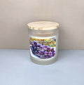 Grape soy wax candle in frosted jar with wood lid