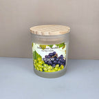Grape soy wax candle in frosted jar with wood lid