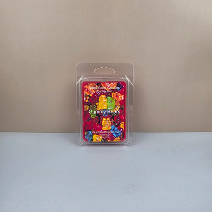 Packaged gummy bears on a neutral background