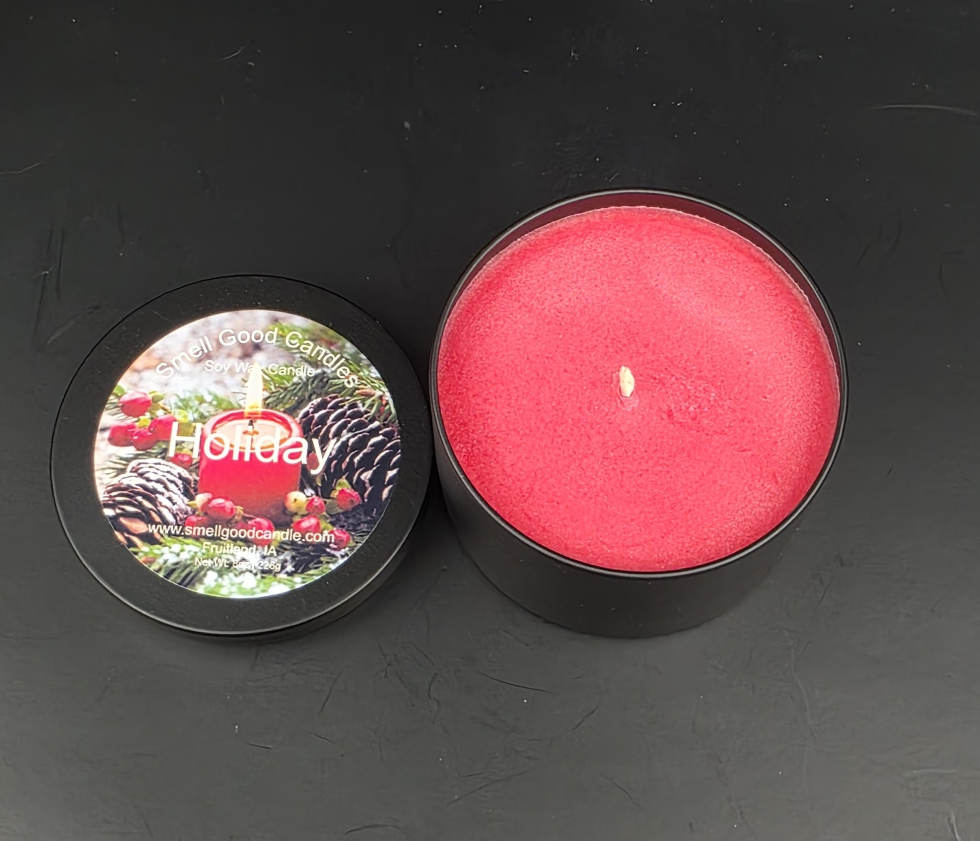 Hand-poured winter holiday candle creating a cozy home ambiance