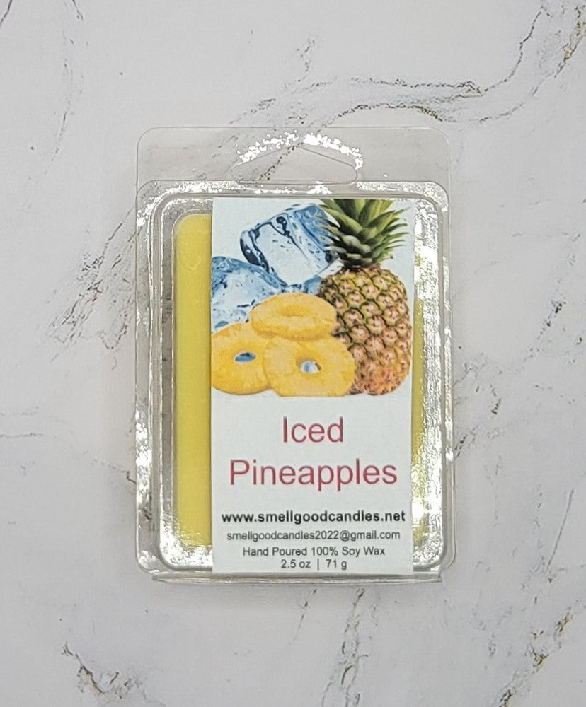 The 2.5oz Iced Pineapple Wax Melt is a delightful fragrance, featuring the unmistakable scent of sweet fresh-cut pineapples with a subtle ozony green top note. Transport yourself to a tropical paradise and enjoy the perfect balance of fruity and refreshing aromas.