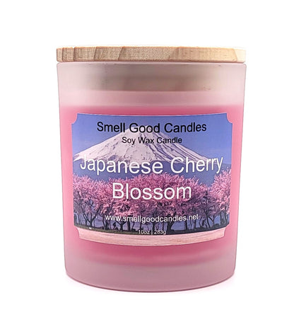 Japanese cherry blossom soy wax candle 10oz white frosted jar wood lid