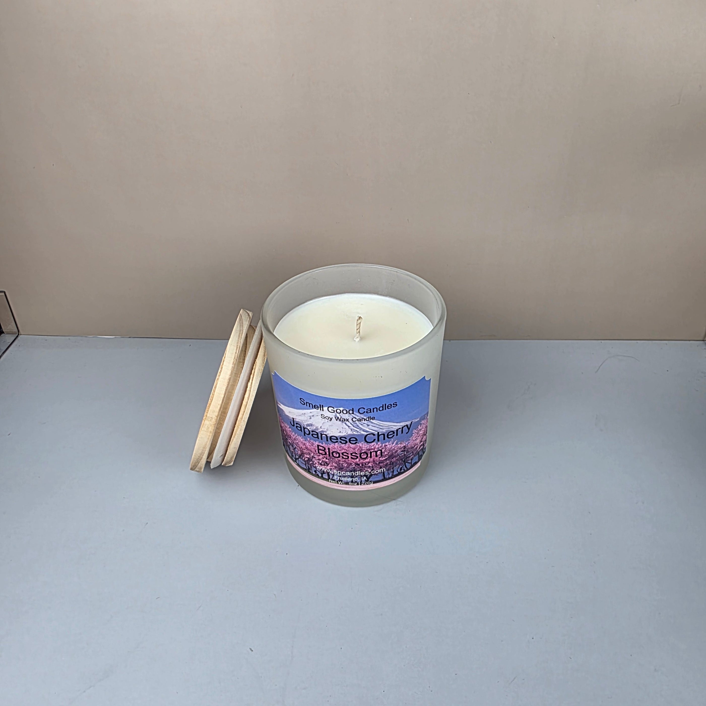 Floral soy candle with cherry blossom and freesia