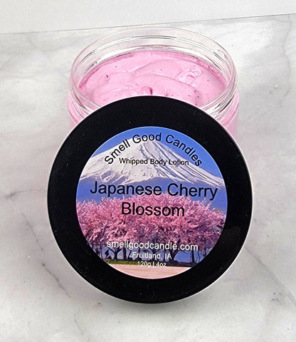 Japanese Cherry Blossom Whipped Body Lotion with cherry blossom and vanilla scent.