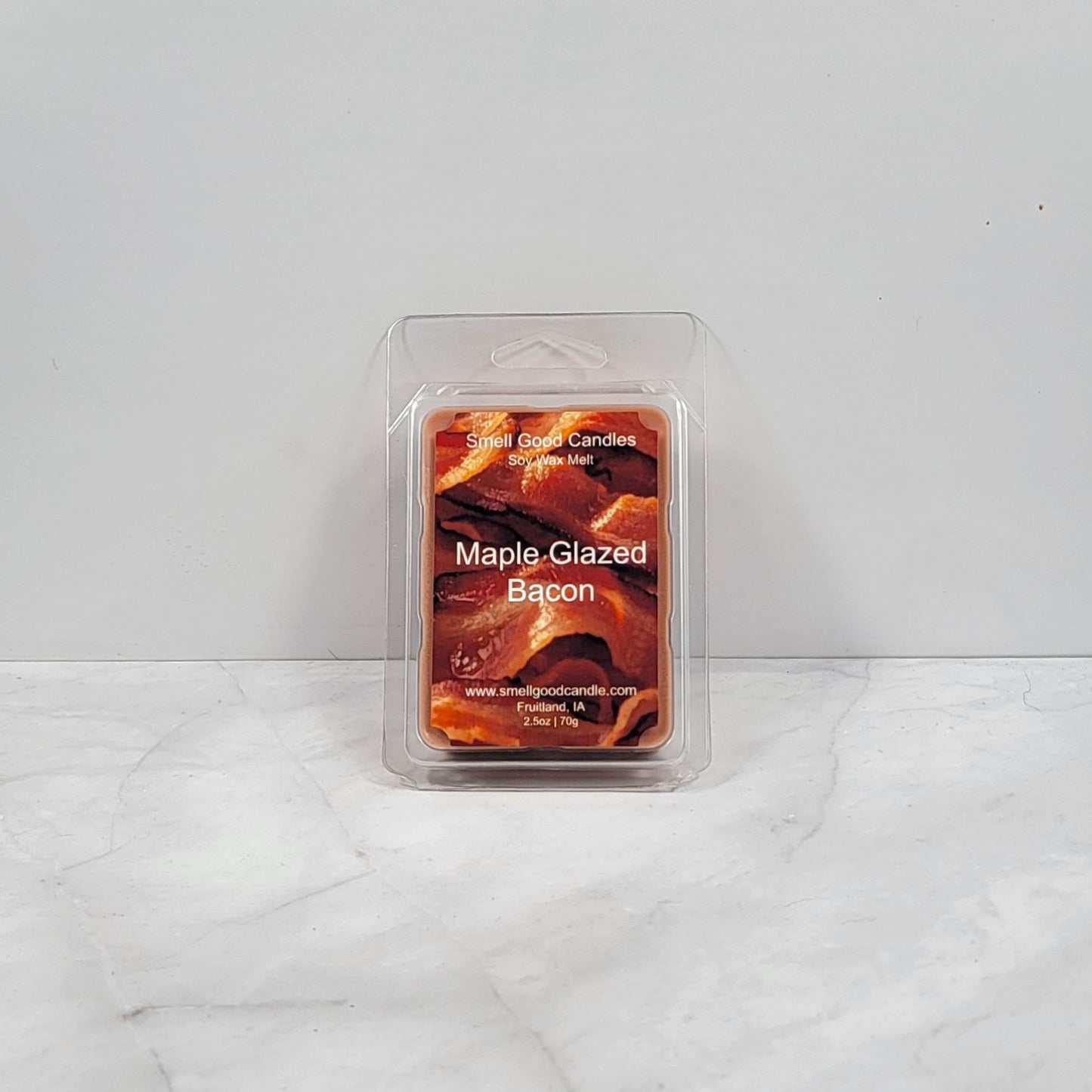 Maple Glazed Bacon wax melt in rustic kitchen setting