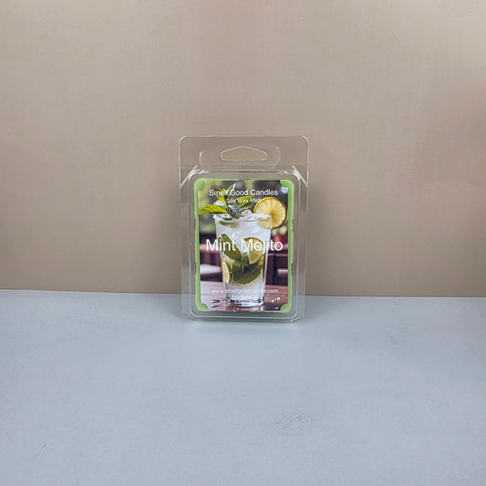 Packaged wax melts on a neutral background