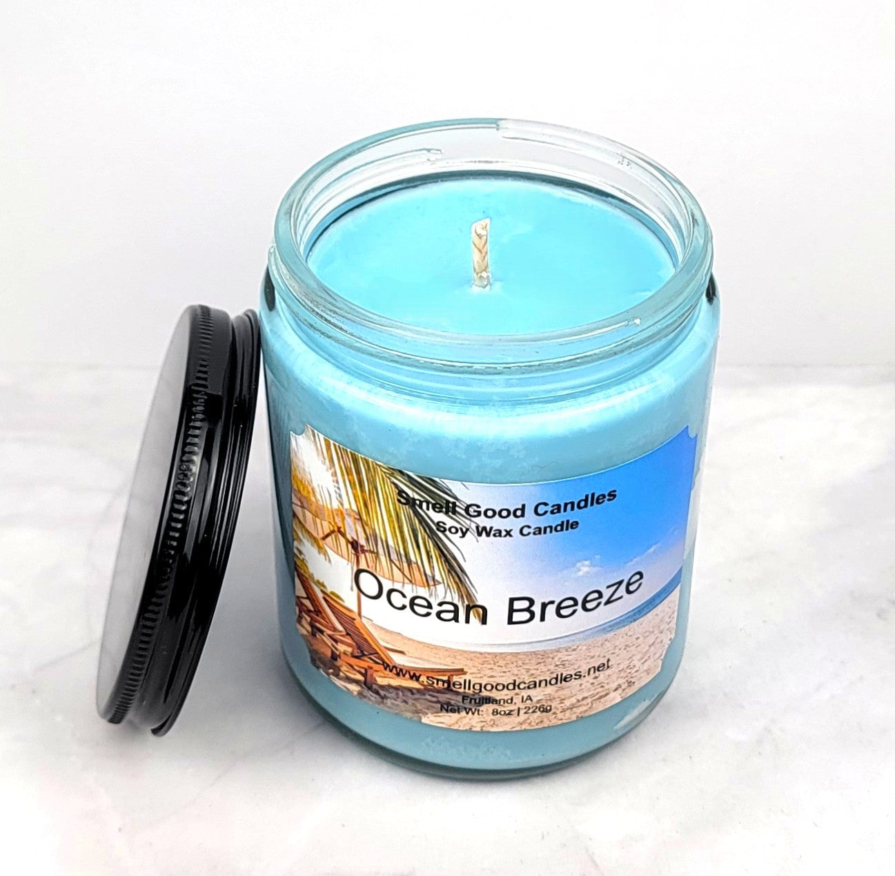 Perfect coastal gift or relaxation candle with oceanic, spa-like scent.