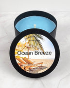 Ocean Breeze 8oz soy candle with refreshing coastal scent.