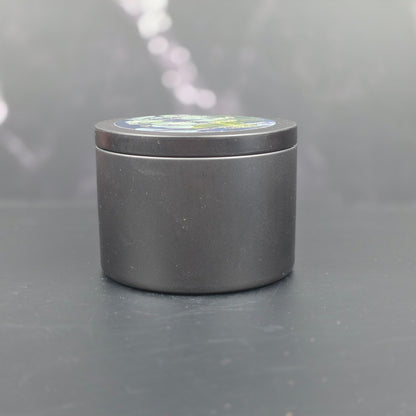 Luxury soy candle with patchouli, vanilla, and eucalyptus fragrance