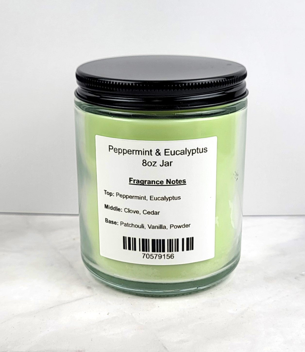 Peppermint and Eucalyptus 8oz Jar Scented Soy Wax Candle