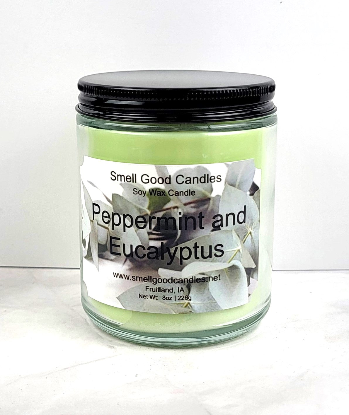 Peppermint and Eucalyptus 8oz Jar Scented Soy Wax Candle