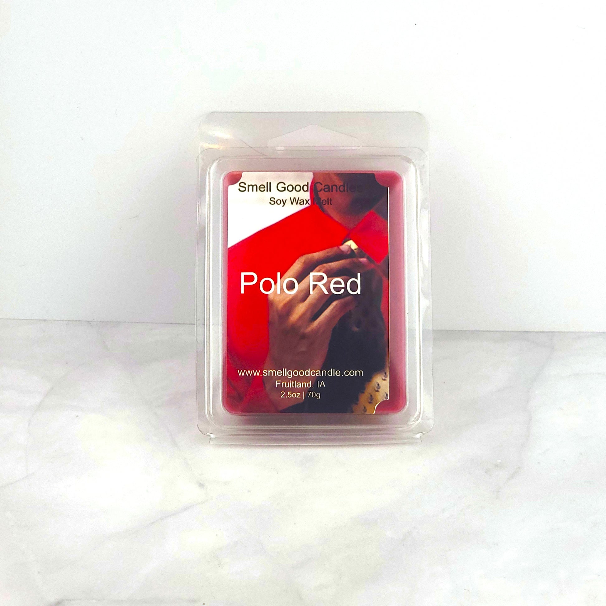 Polo Red Soy Wax Melt inspired by Ralph Lauren, featuring bold citrus, aromatic greens, and a warm amber and musk base for a luxurious cologne-inspired scent.