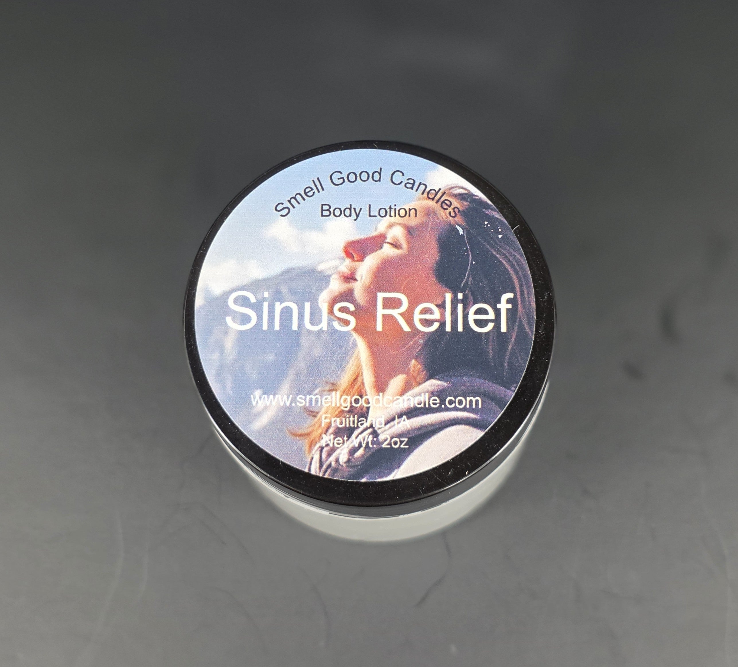 Sinus Relief whipped body lotion in 2oz jar with eucalyptus and mint scent