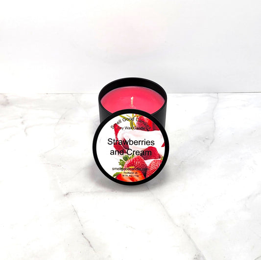 Sweet strawberry and cream scented candle with citrus notes
