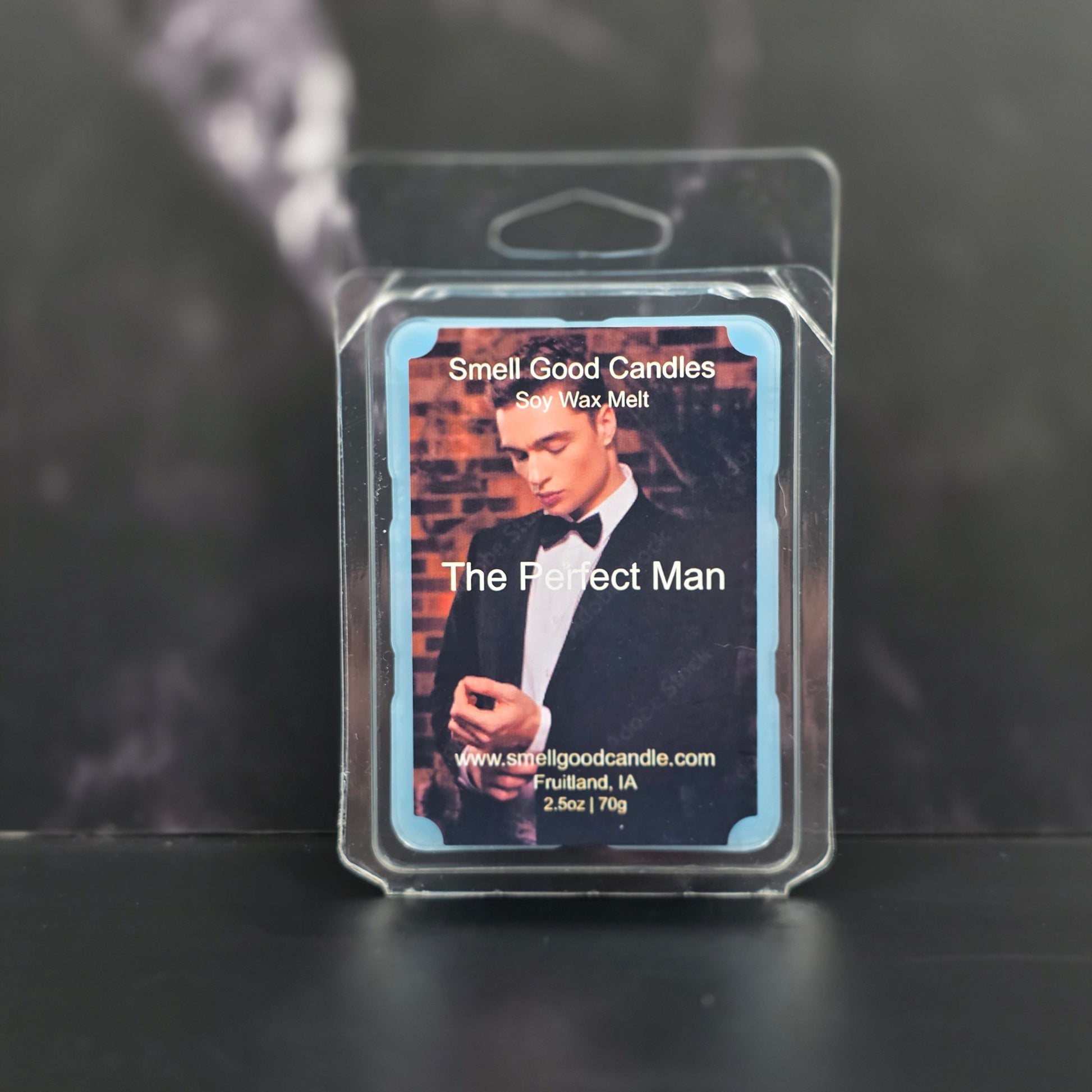 Product packaging with a label on a dark background