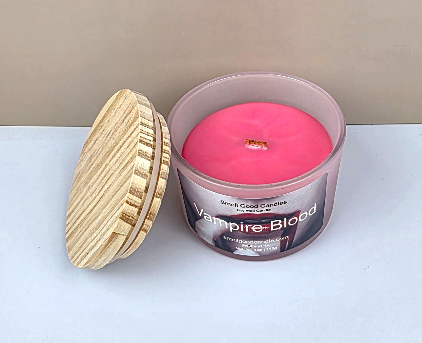 Hand-poured gothic soy candle with strawberry and midnight jasmine scent