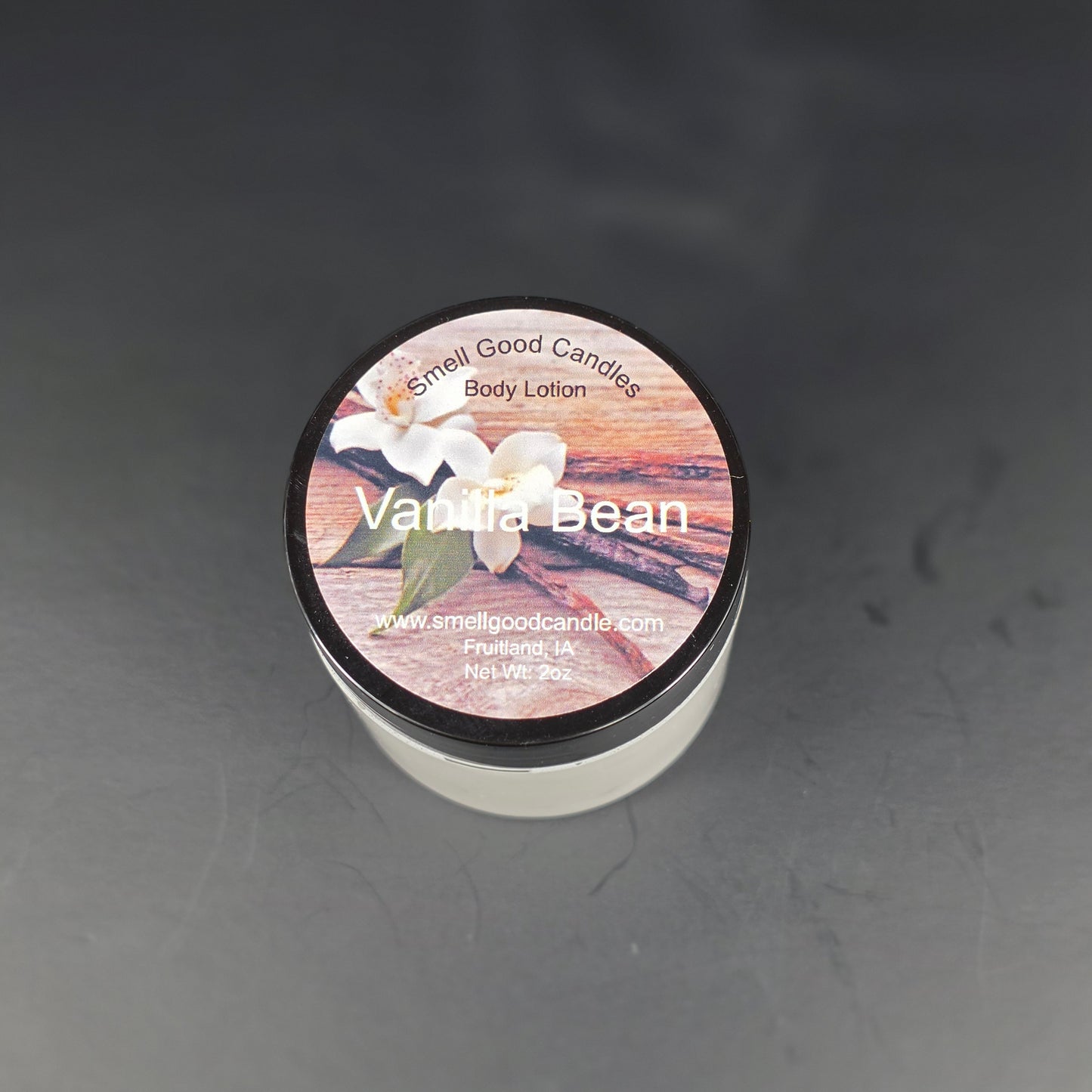 Vanilla Bean whipped body lotion in 2oz jar with cherry blossom and musk notes