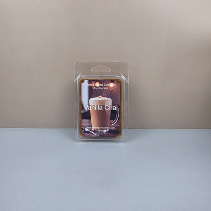 Packaged vanilla chai wax melt on a neutral background
